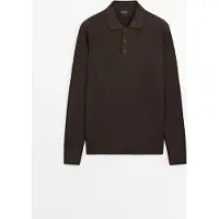 Massimo Dutti - Male - Strikket Polotrøje Med Knappedetaljer - Brun - L