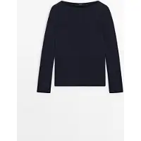 Massimo Dutti - Female - Langærmet T-Shirt Med Bådudskæring - Marineblå - M