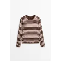 Massimo Dutti - Female - Stribet T-Shirt I 100 % Bomuld - Brun - L