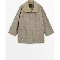 Massimo Dutti - Female - Ternet Jakke Med Høj Hals I Bomuldsblanding - Kaki - S