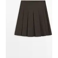 Massimo Dutti - Female - Kort Nederdel Med Læg Og Uld - Chokolade - 42