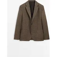 Massimo Dutti - Male - Habitjakke I 100 % Uld Med Hanefjedsmønster - Beige - 52
