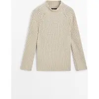 Massimo Dutti - Female - Vrangstrikket Sweater I 100 % Bomuld - Stenfarvet - S