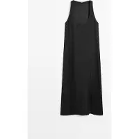 Massimo Dutti - Female - Flydende Midikjole Med Rund Hals - Sort - L