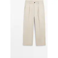 Massimo Dutti - Male - Relaxed Fit Bukser Med Læg - Beige - 44