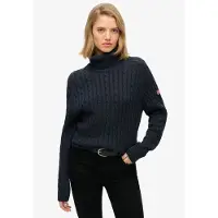 Superdry Superdrytil kvinder. W6110614A Løstsiddende Snoningssweater med Rullekrave marineblå (L), Casual, Bomuld, Lange ærmer