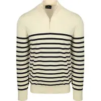 Steppin' Out half-zip trøje med Breton-striber i ecru Off-white Hvid måle