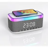 24.Se United vækkeur med trådløs opladning og højttaler / opladningsstation / Bluetooth-højttaler