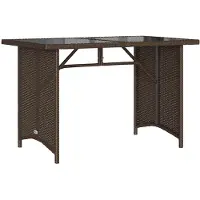 vidaXL havebord med glastop 110x68x70 cm polyrattan brun