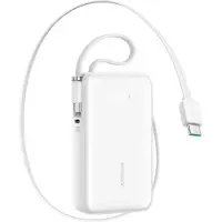 JOYROOM JR-PR2 35W 10000mAh Power Bank with Retractable USB-C Cable and Built-in Lightning Cable - White - 10000 mAh