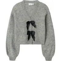 Name it Cardigan - NkfRina - Grey Melange/Black Bow - - 13-14 år (158-164) - Cardigan