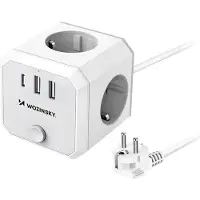 Wozinsky WKZ-3B Power Cube 3x vekselstrøm, 2x USB-A, 1x USB-C, 4000 W med 1,8 m kabel – hvid
