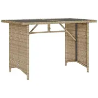 vidaXL havebord med glastop 110x68x70 cm polyrattan beige
