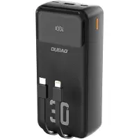 24.Se Powerbank 30000mAh med hurtig opladning og indbyggede kabler – sort