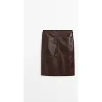 Massimo Dutti - Female - Midi-Nederdel Med Lommer I Skind - Chokolade - S