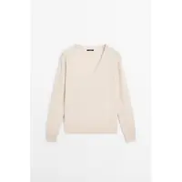 Massimo Dutti - Female - Striktrøje I Uldblanding Med V-Udskæring - Beige - M