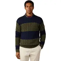 Hackett London Hackett Londontil mænd. HM7000291 Marineblå/grøn strikket trøje med kabelmønster (L), Casual, Bomuld