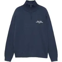 Pull&Bear Pullover mørkeblå / hvid