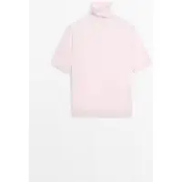 Massimo Dutti - Female - Striktrøje I Uldblanding Med Turtleneck - Lyserød - L