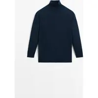 Massimo Dutti - Female - Striktrøje I Uldblanding Med Turtleneck - Marineblå - S