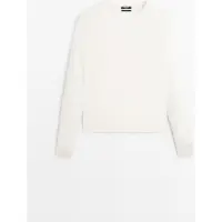 Massimo Dutti - Female - Striktrøje I 100 % Uld Med Rund Hals - Råhvid - Xs