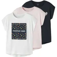 Name it T-shirt - NkfViga - 3-pak - Ballerina/Dark Sapphire/Brig - - 7-8 år (122-128) - T-Shirt