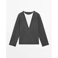 Massimo Dutti - Female - Striktrøje I Bomuldsblanding Med Kombineret Vævning - Kulgrå - L