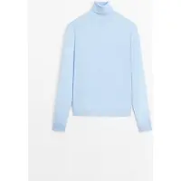 Massimo Dutti - Female - Striktrøje I Uldblanding Med Turtleneck - Himmelblå - S