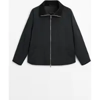 Massimo Dutti - Female - Vatteret Parka Med Fløjlskrave - Marineblå - Xs