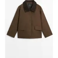 Massimo Dutti - Female - Voksbehandlet Jakke Med Højhalset Fløjlskrave - Kaki - S