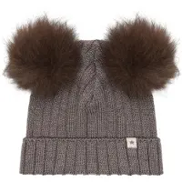 Huttelihut Hue - Uld - Brown Melange m. Pelskvaste - - 4-6 år (104-116) - Hue
