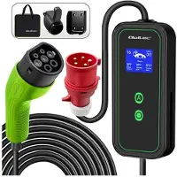 Qoltec Mobile - EV-opladningsstation - med 2-i-1 Type 2 justering, bærbar, LCD, LED - 11 kW - 16 A (IEC 62196-2 (Mennekes)) - sort, grøn