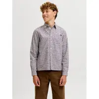 JACK&JONES JUNIOR Junior Skjorte 'JORFREDERIKSBERG' mørkebrun / sort / hvid