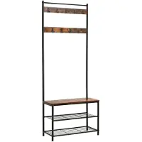 Vasagle Knagerække med bænk og skohylde i industrielt design - 177 cm