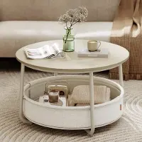 24hShop Rundt sofabord Ø75×45 cm / stuebord med 57,7 l opbevaringskurv – Beige/hvid