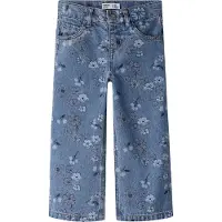 Name it Jeans - NmfRose - Wide - Medium Blue Denim/FLOWER - - 5 år (110) - Jeans