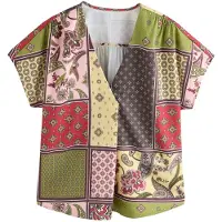 Next Bluse choko / khaki / kiwi / rød