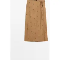 Massimo Dutti - Female - Midinederdel Med Sarongdetalje Og Applikationer - Sennepsgul - 40