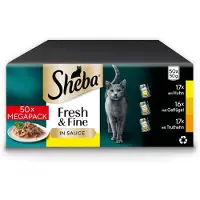 Sheba Mixpakke Fresh Fine fresh portionsposer 50 x 50 g - med torsk, laks & tun i sauce