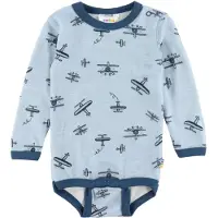 Joha Body l/æ - Uld/Bambus - Lyseblå m. Print - - 100 - Body L/Æ