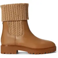 Ralph Lauren Lauren Ralph Laurentil kvinder. 802P17088002 Allyson støvle i kalveskind og strik, kamelfarvet (39), Læder, Beige, 1-3 cm, 3-5 cm, Ingen, Ca