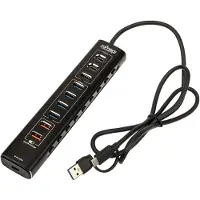 Nitro Concepts UH1 10-Port HYBRID USB HUB USB hub - 10 ports - Sort