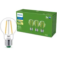 Philips LED pære Ultra Efficient A60 2,3W/827 (40W) Klar 3-pak E27