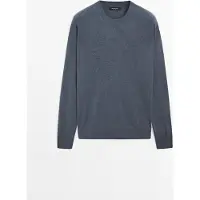 Massimo Dutti - Male - Striktrøje I Uldblanding Med Rund Hals - Mørkeblå - Xl