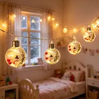 Mtp Products LED-lyskæde med julesnemand og gennemsigtige kugler – 10 varmhvide LED’er – 2m