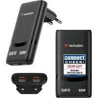 Verbatim Fold 'n' Go - Strømforsyningsadapter - GaN - 65 Watt - 3.25 A - Power Delivery 3.0 + PPS - 2 output-stikforbindelser (USB-C) - sort - Europa