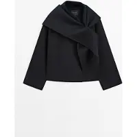 Massimo Dutti - Female - Kort Frakke Med Tørklædedetalje - Marineblå - L