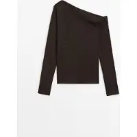 Massimo Dutti - Female - T-Shirt Med Draperet Skulderdetalje - Brun - M