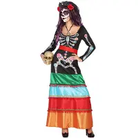 Atosa Mexicansk Skelet Lang Kjole Kostume