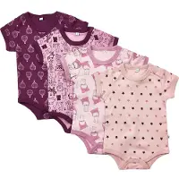 Pippi Baby Bodyer K/Æ - 4-pak - Rosa/Lilla m. Mønster - - 68 - Body K/Æ